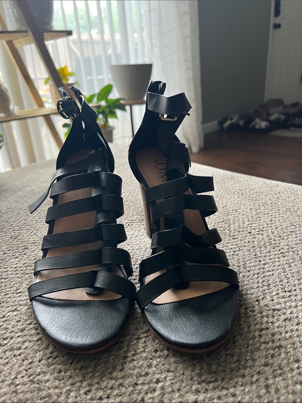 XOXO Black Multi-Strap Block Heel Sandals